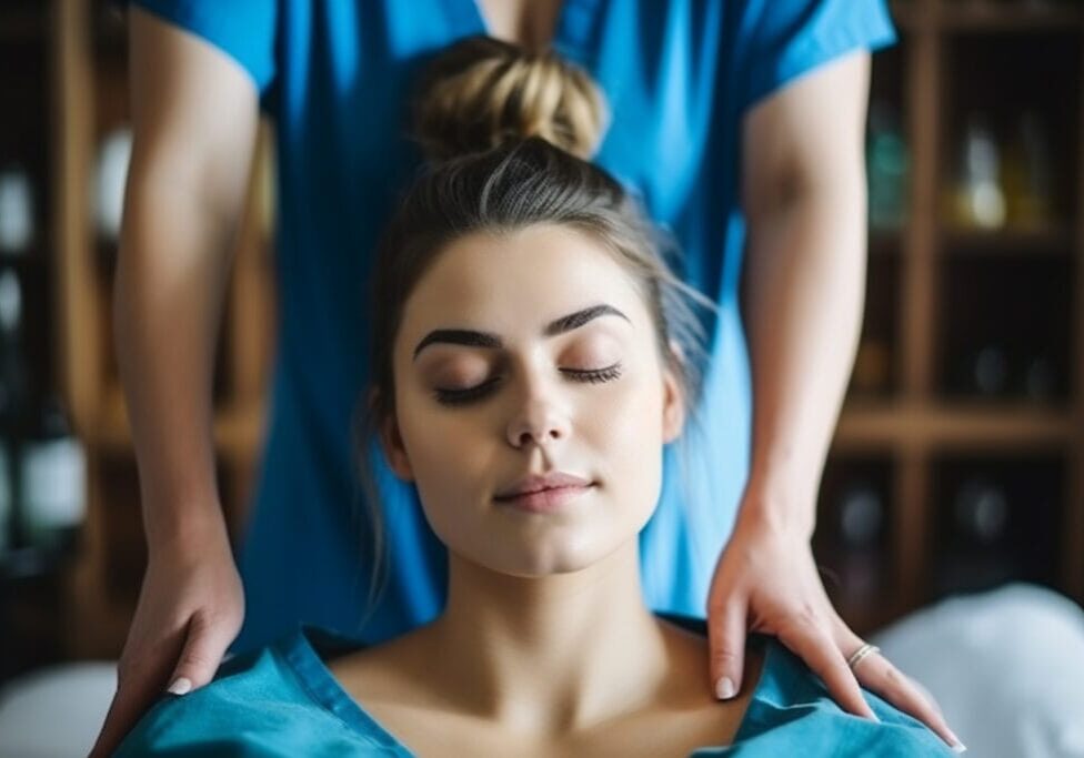 relaxation and massage and wellness, young woman joyful. Generative AI